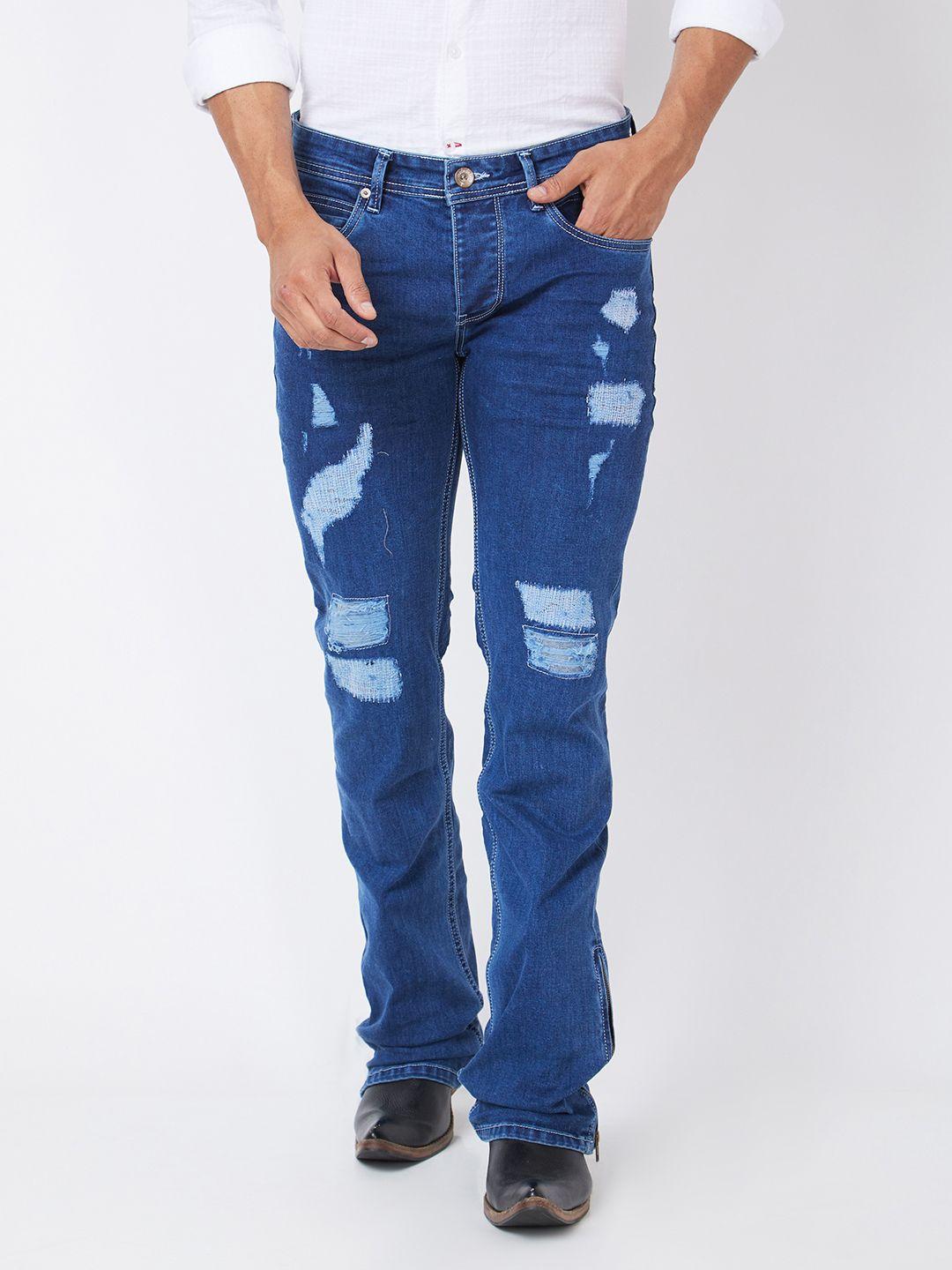 mode de base men mid-rise highly distressed ripped bootcut cotton jeans