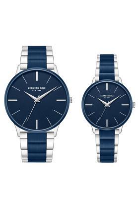 modern classic 42 mm blue dial stainless steel analogue watch for couple -