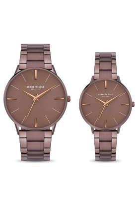 modern classic 42 mm brown dial stainless steel analogue watch for couple - nekcwgg2656201pap