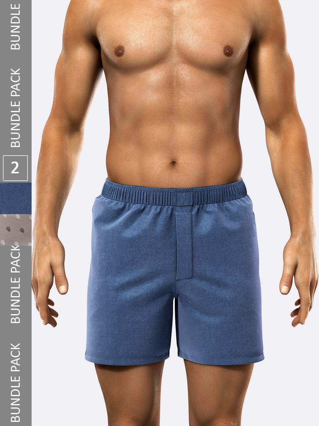 modern crew men blue & beige pack of 2 printed pure cotton boxers