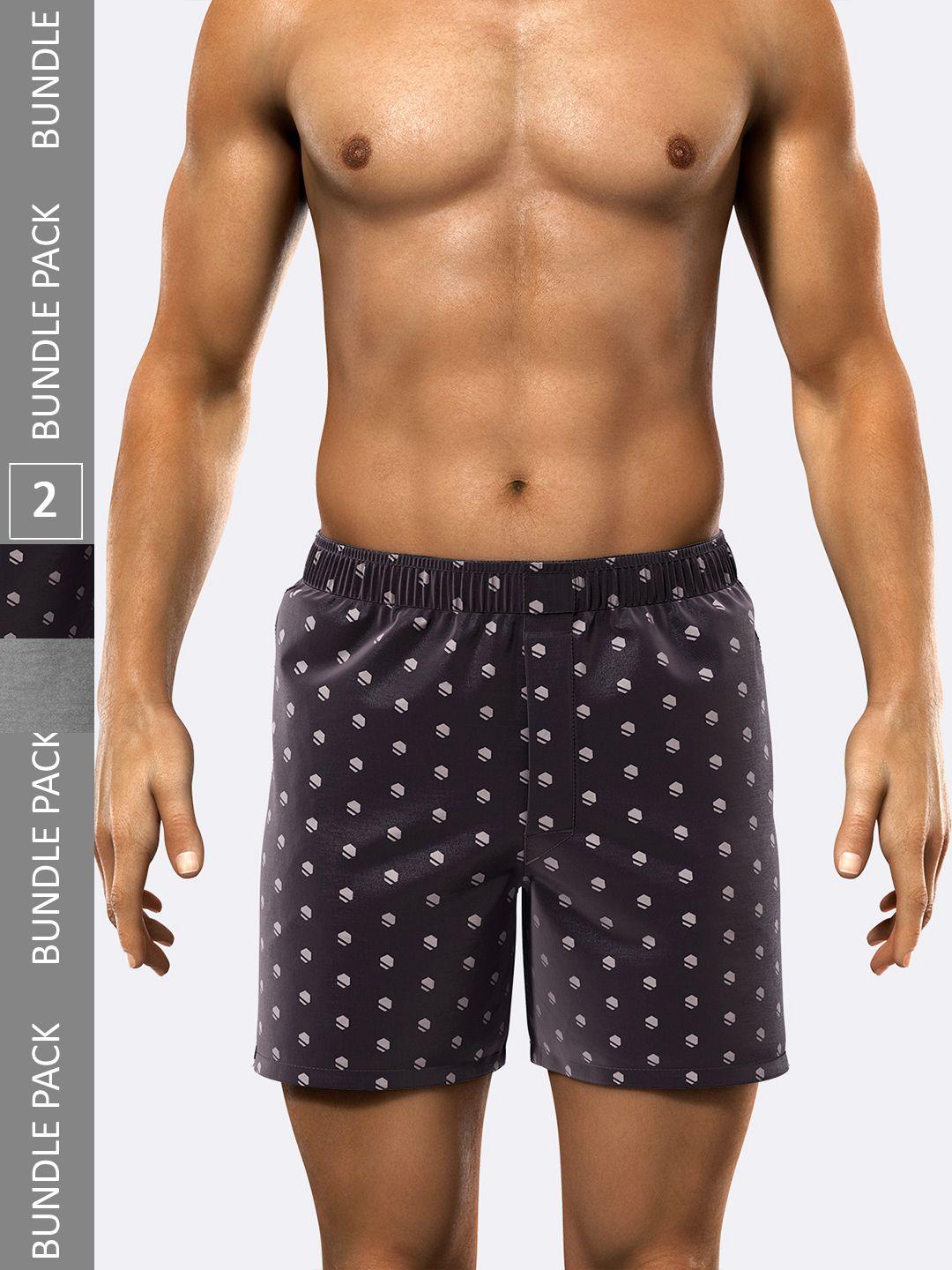 modern crew men grey & beige pack of 2 printed pure cotton boxers