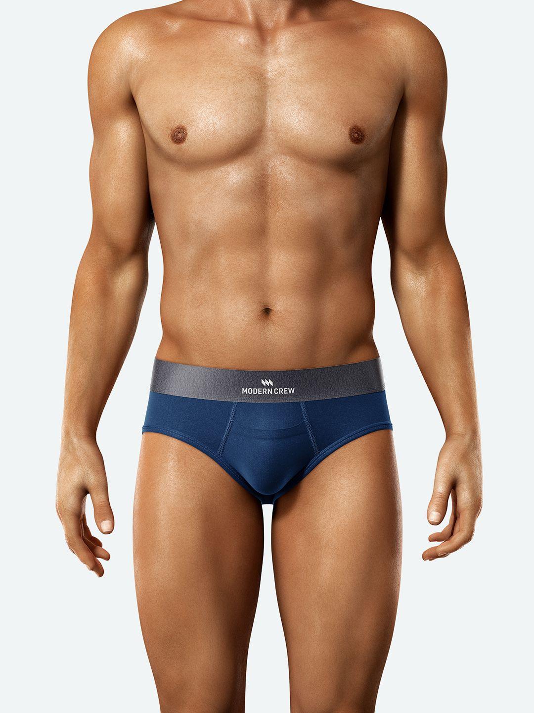 modern crew men navy blue anti- microbial basic briefs