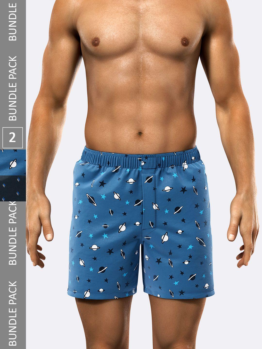 modern crew men navy blue pack of 2 printed pure cotton boxers