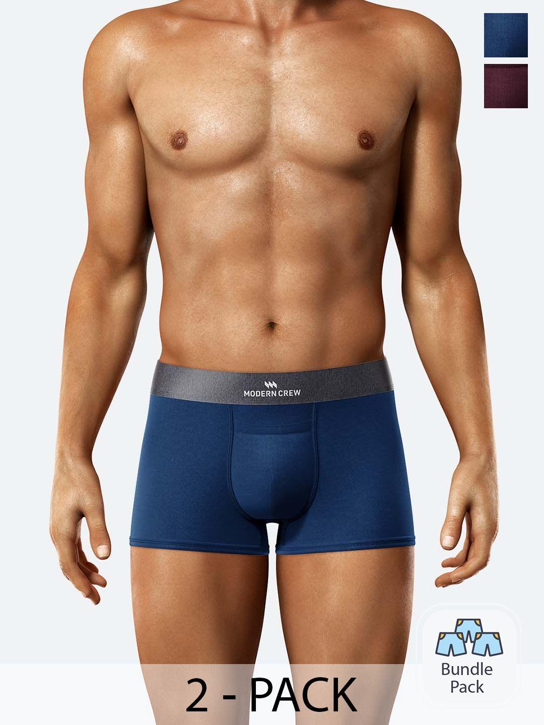 modern crew men pack of 2 navy blue & purple solid ultrasoft micromodal short trunks