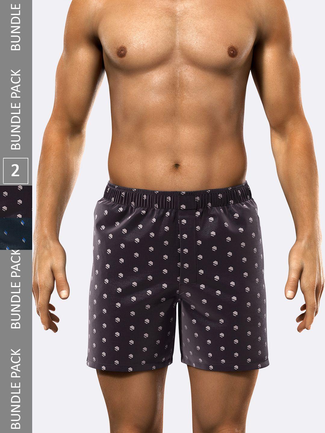 modern crew men teal blue & grey pack of 2 printed pure cotton boxers