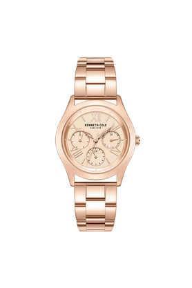 modern dress sport 34 mm rose gold dial stainless steel analog watch for women - kcwlk2126304ld