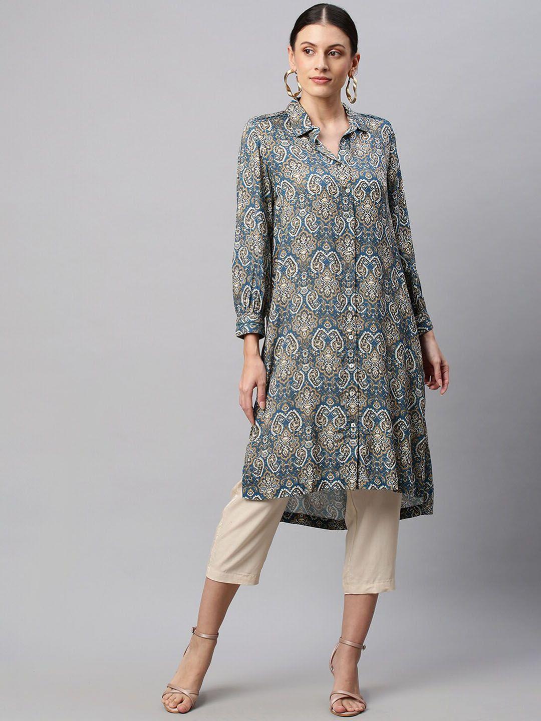 modern indian by chemistry ethnic motifs printed shirt collar kurta with trousers