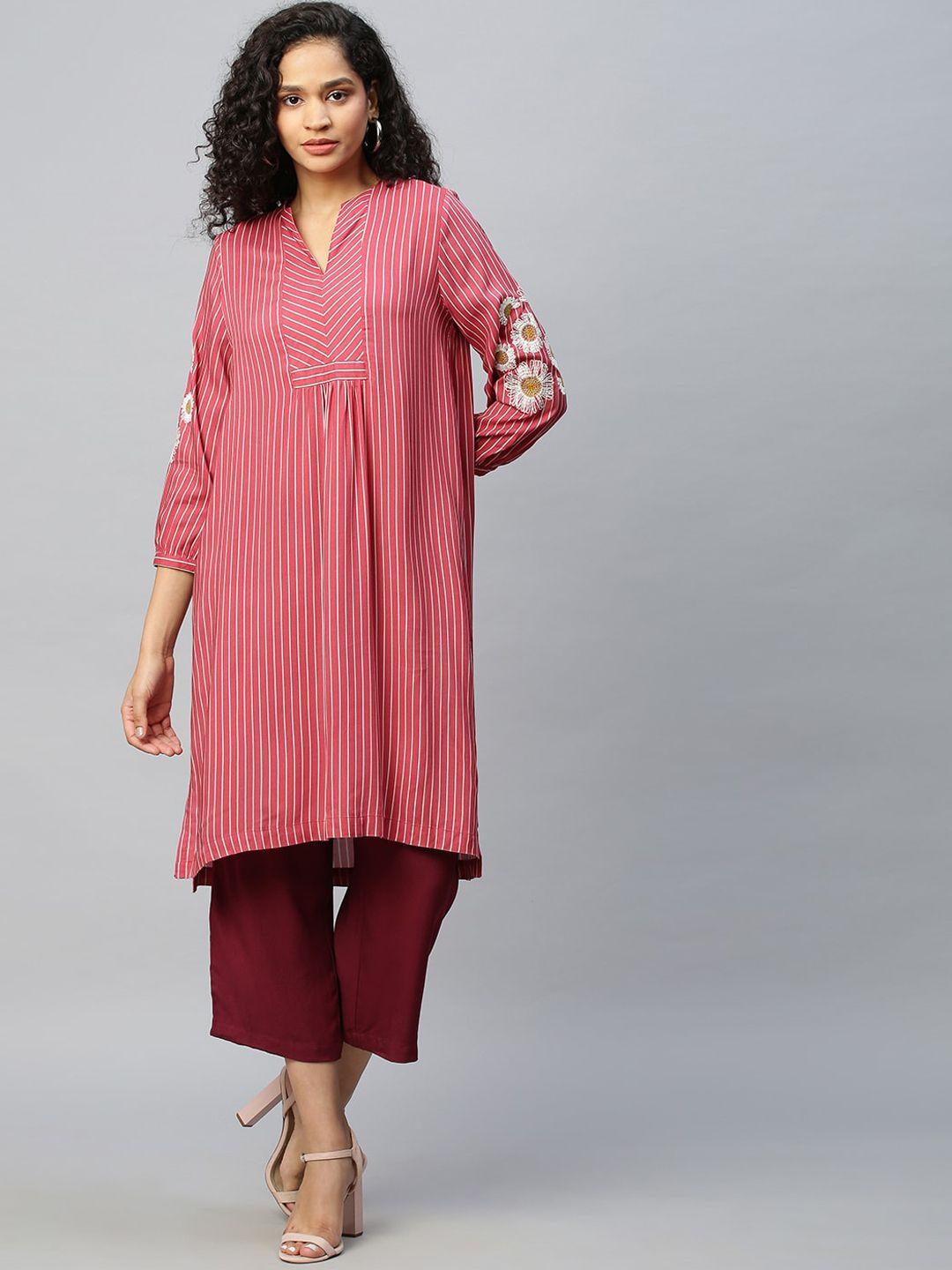 modern indian by chemistry striped regular thread work kurta with trousers