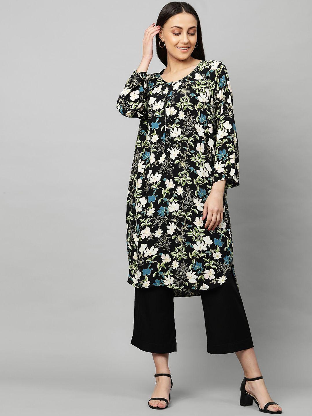 modern indian by chemistry women black & white printed rayon kurta with trousers