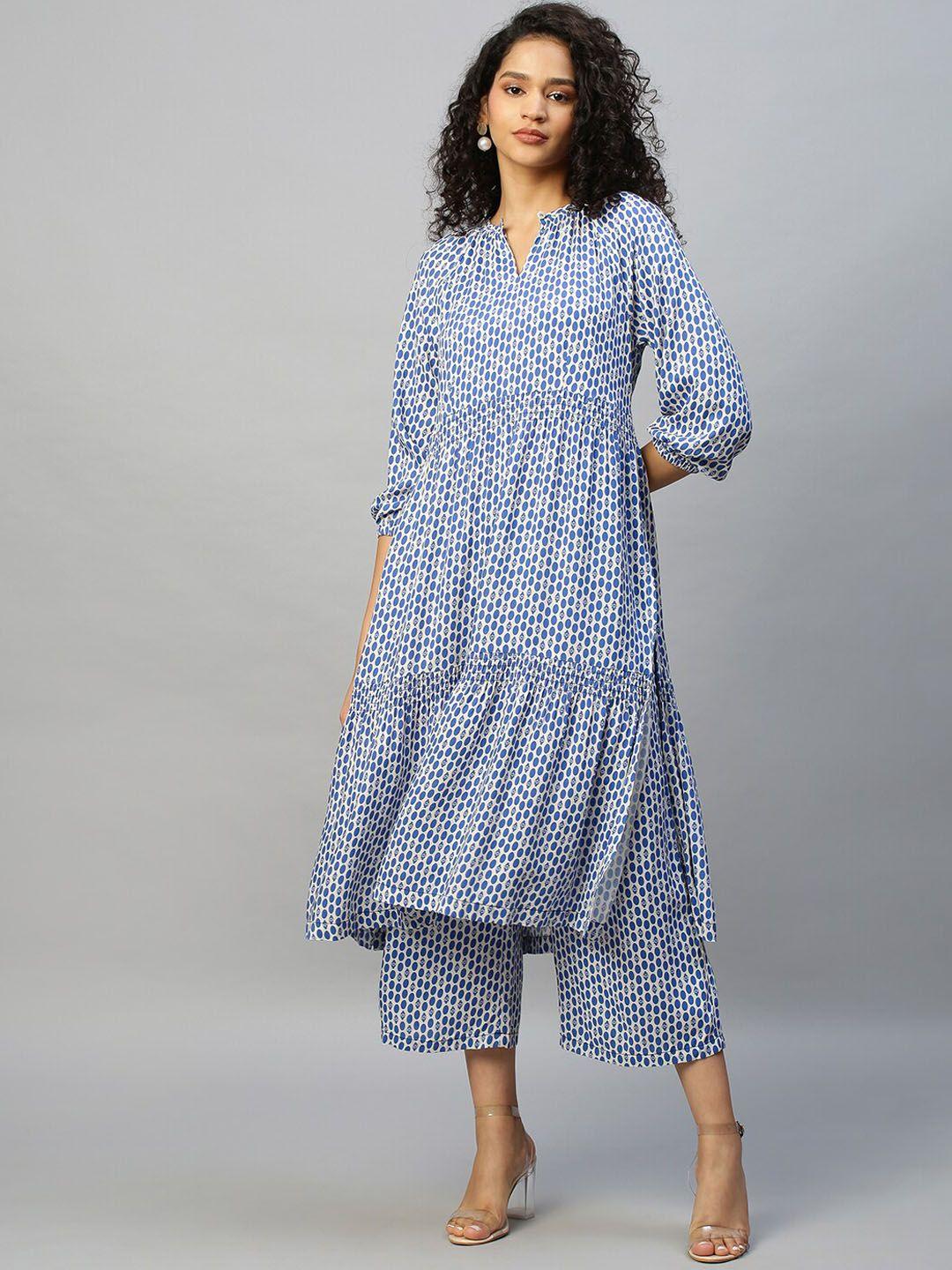 modern indian by chemistry women blue printed kurta with palazzos