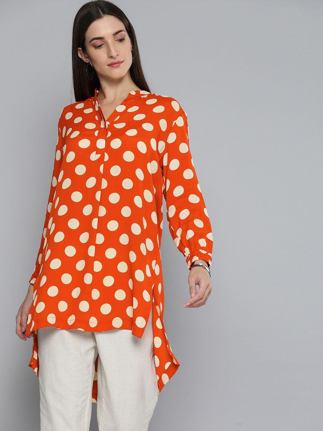 modern indian by chemistry women polka dot crepe rust & white kurta