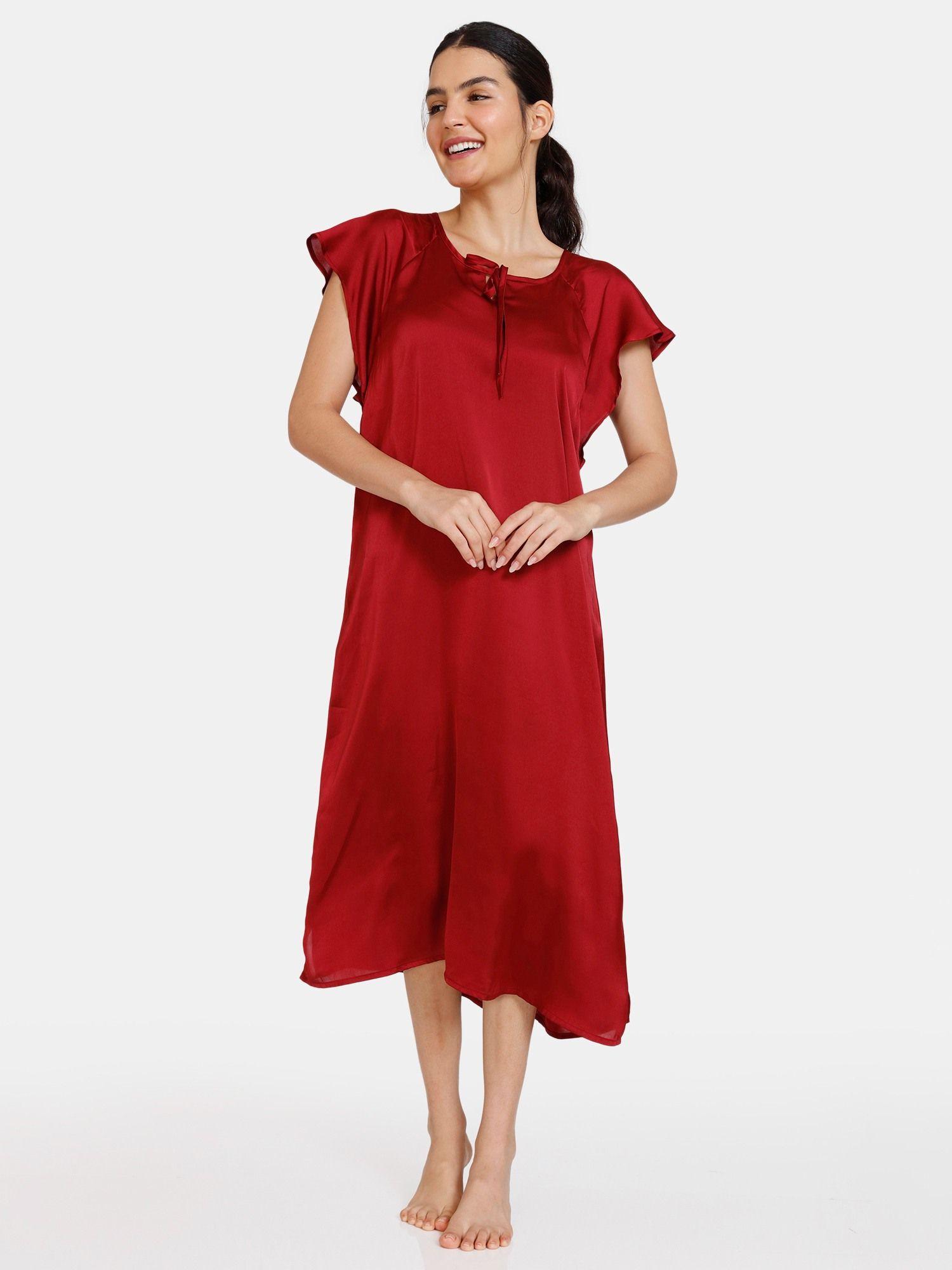 modern love knit poly mid length nightdress - rhubarb - red