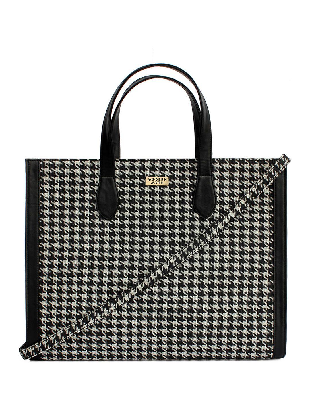 modern myth houndstooth geometric printed structured tote bag