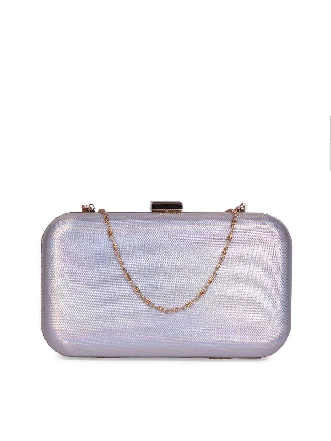modern myth silver-toned holographic box clutch