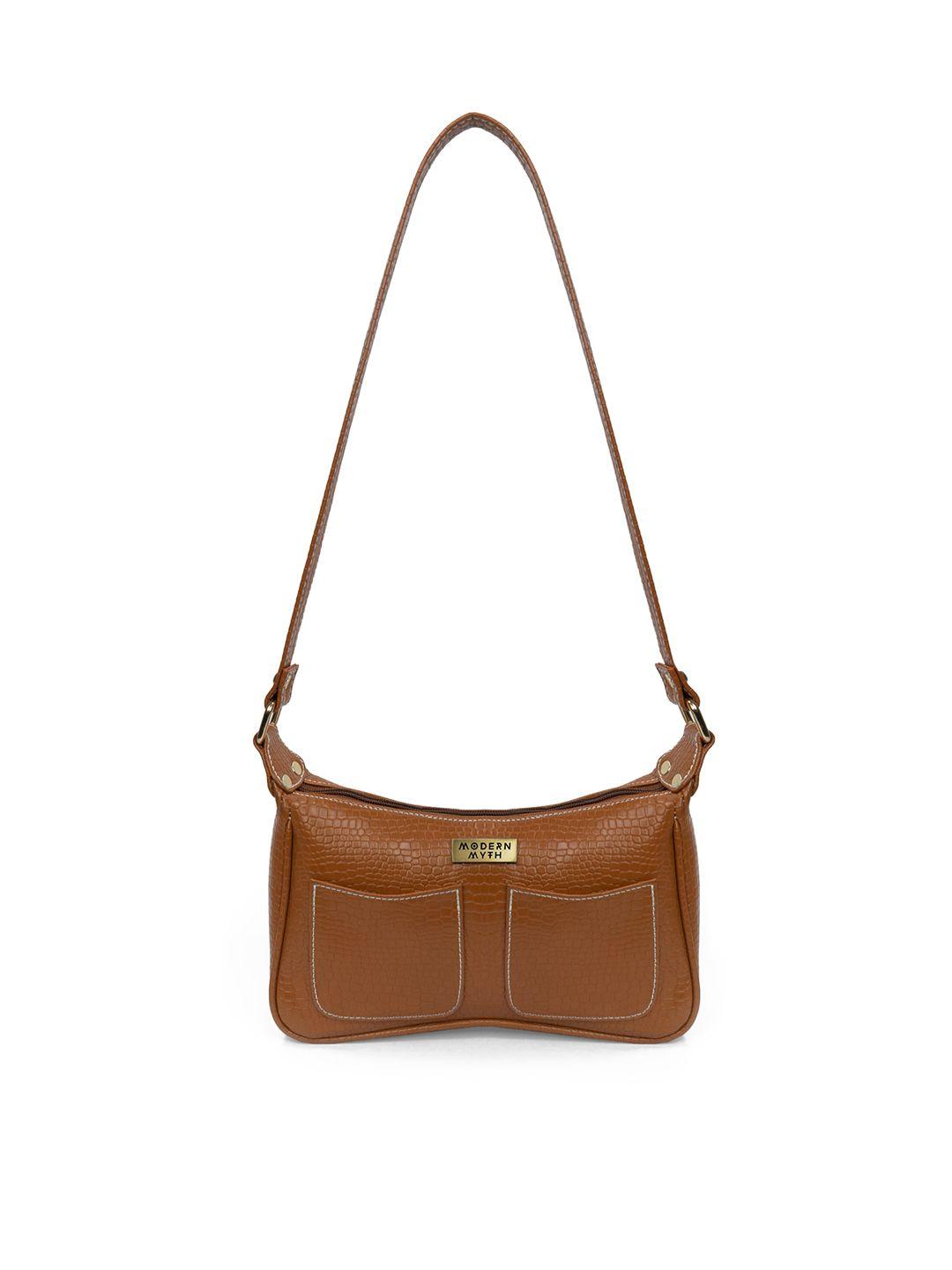 modern myth tan retro sling bag with twin pockets