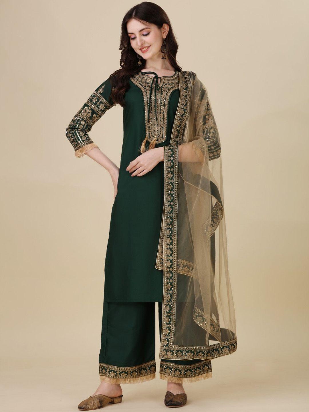 modestouze attires embroidered sequined pure silk kurta & trousers with dupatta