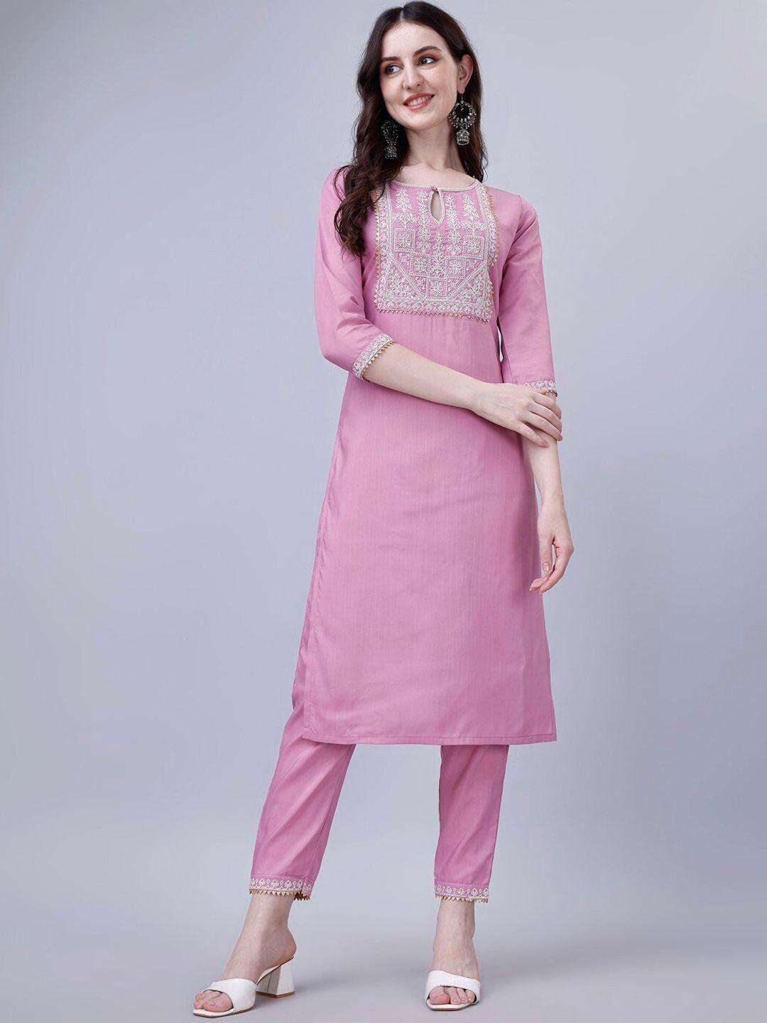 modestouze attires ethnic motifs embroidered yoke gotta patti straight kurta with trousers