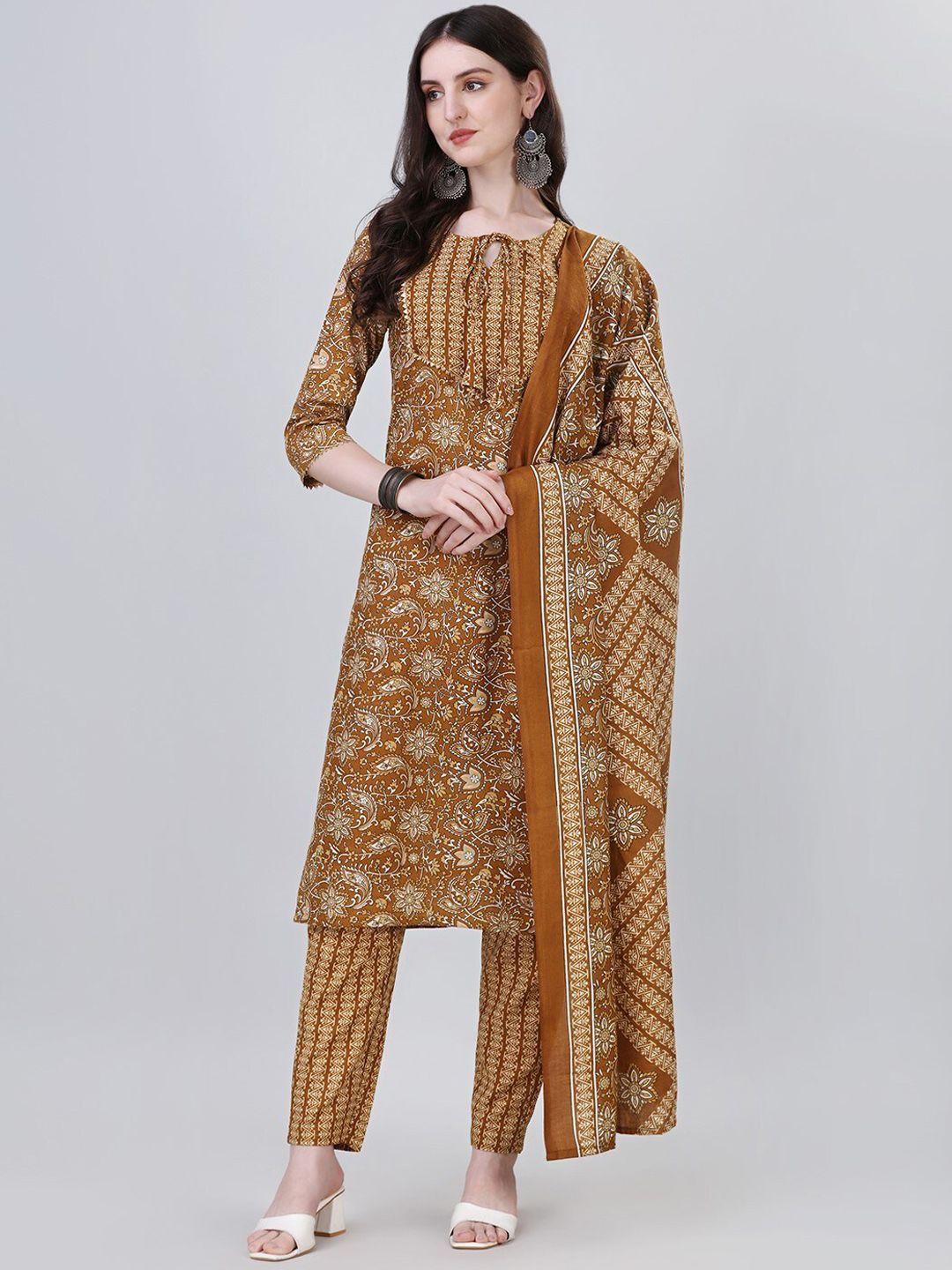 modestouze attires ethnic motifs printed gotta patti kurti with trousers & dupatta