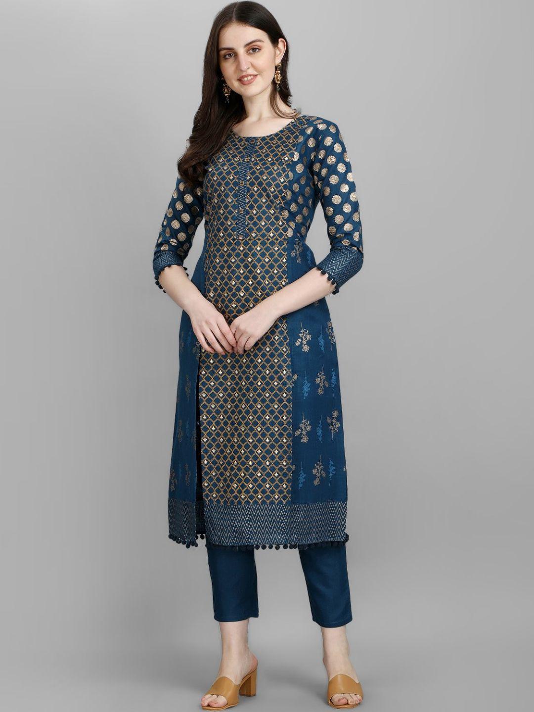 modestouze attires ethnic motifs printed pure cotton a-line kurta with trousers