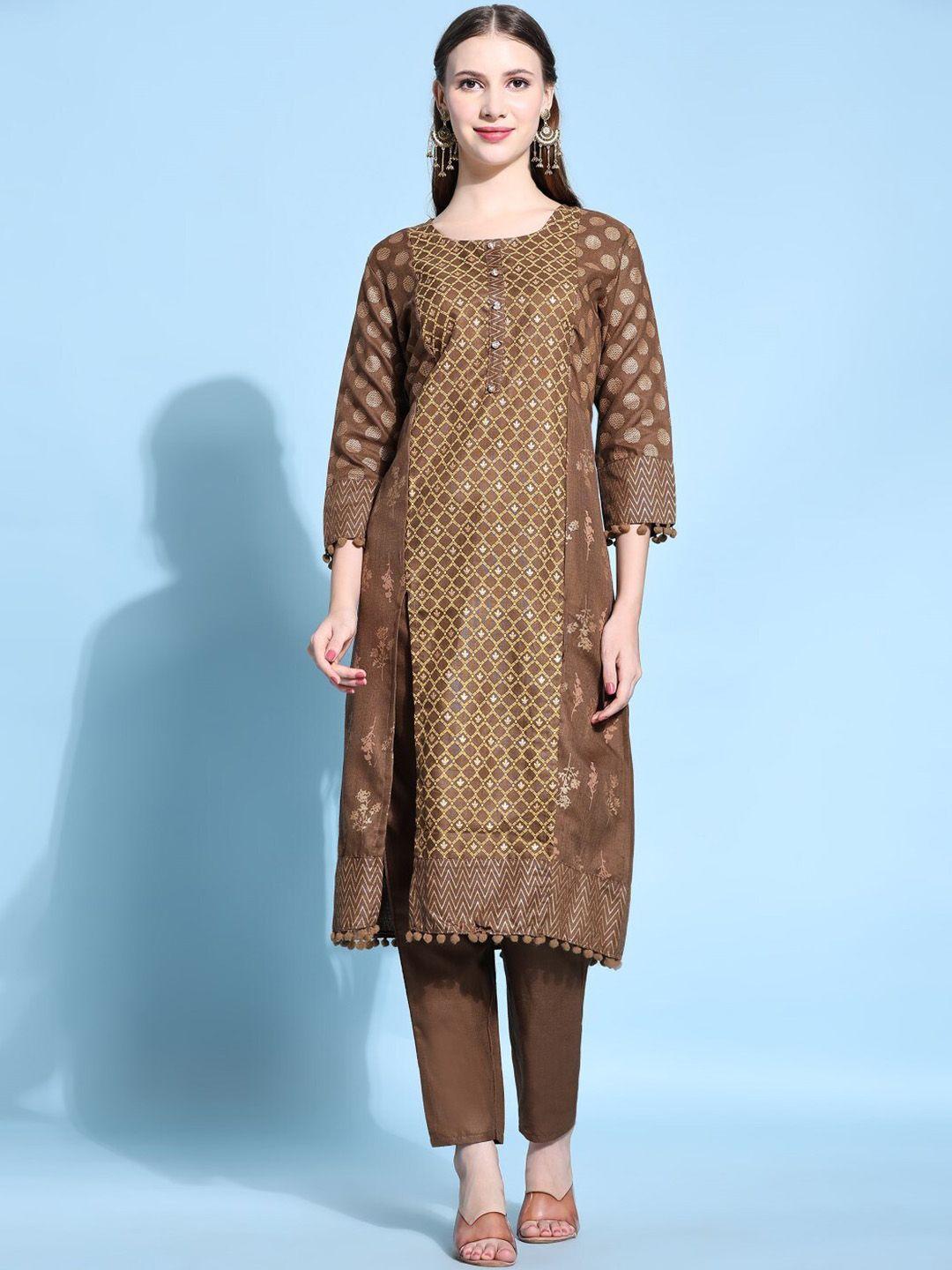 modestouze attires ethnic motifs printed regular kurta with trousers