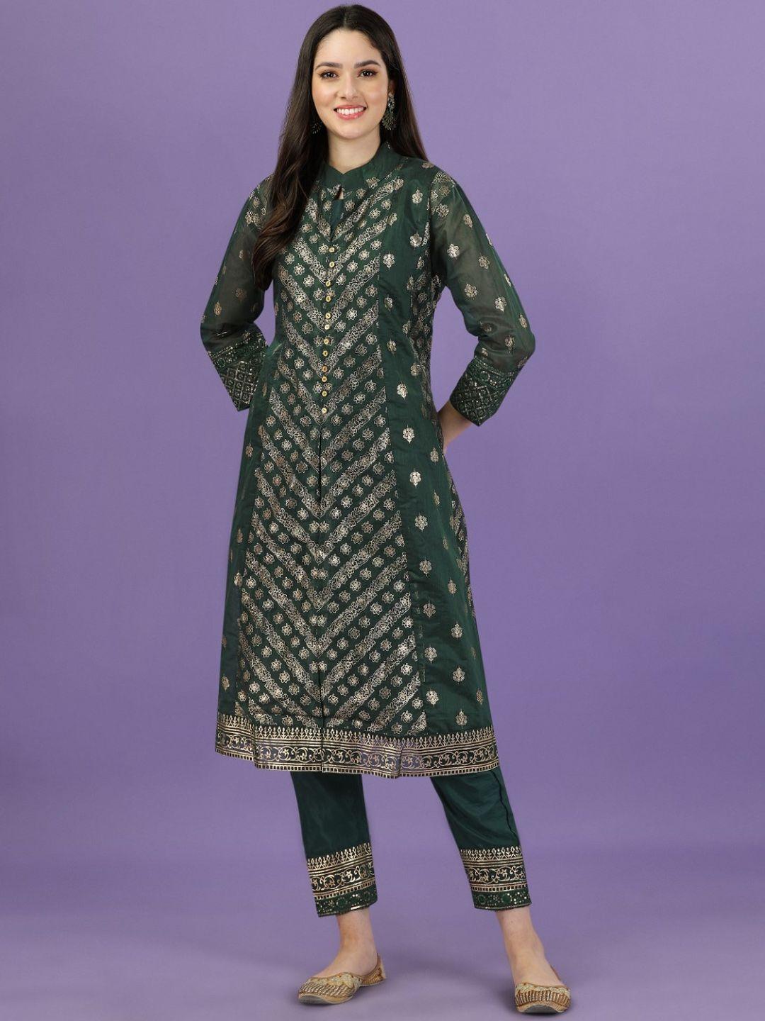 modestouze attires ethnic motifs printed regular pure cotton kurta with trousers