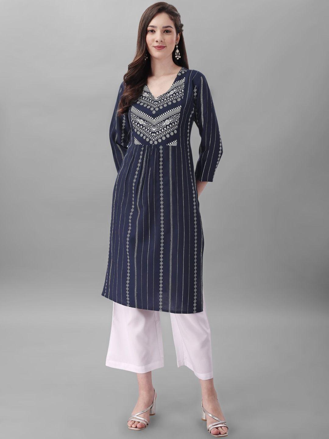 modestouze attires ethnic motifs printed regular pure cotton kurti with palazzos