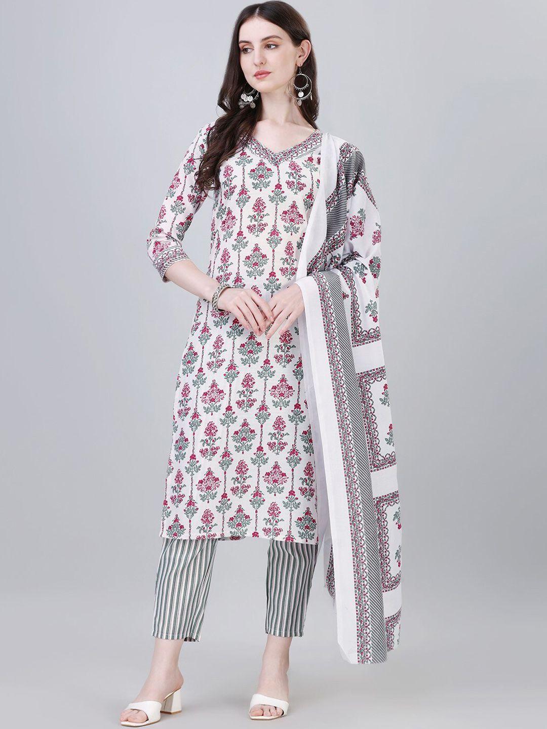 modestouze attires ethnic motifs printed v-neck kurta with trousers & dupatta