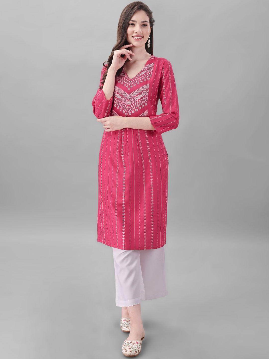 modestouze attires ethnic motifs printed v-neck pure cotton straight kurta with trousers