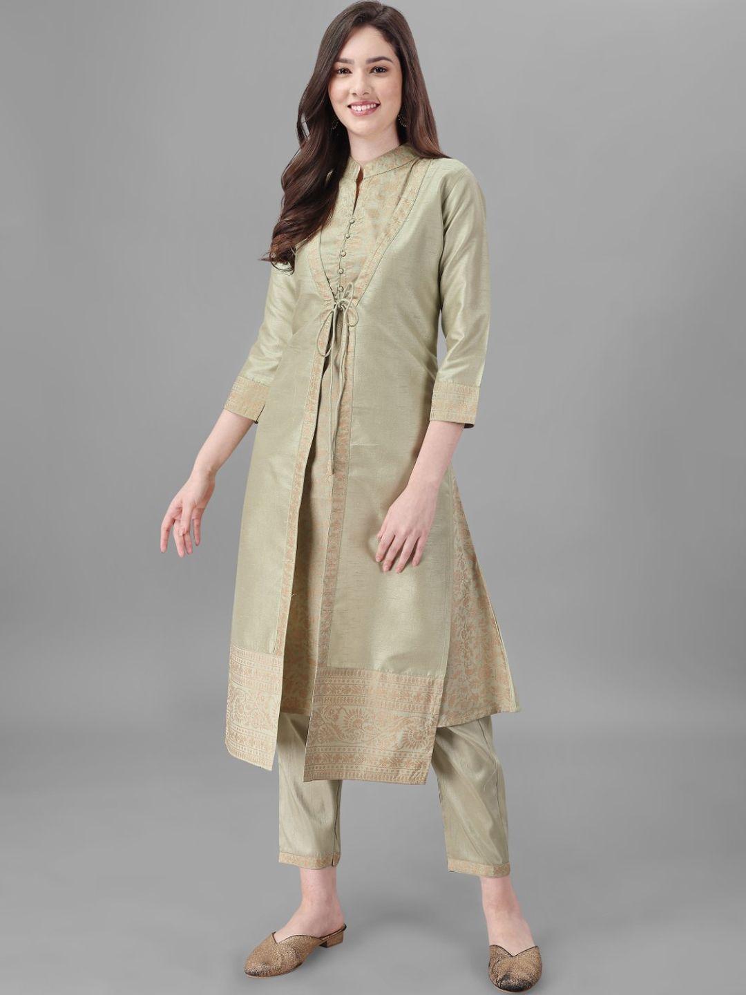 modestouze attires ethnic motifs regular pure silk kurta with trousers & jacket