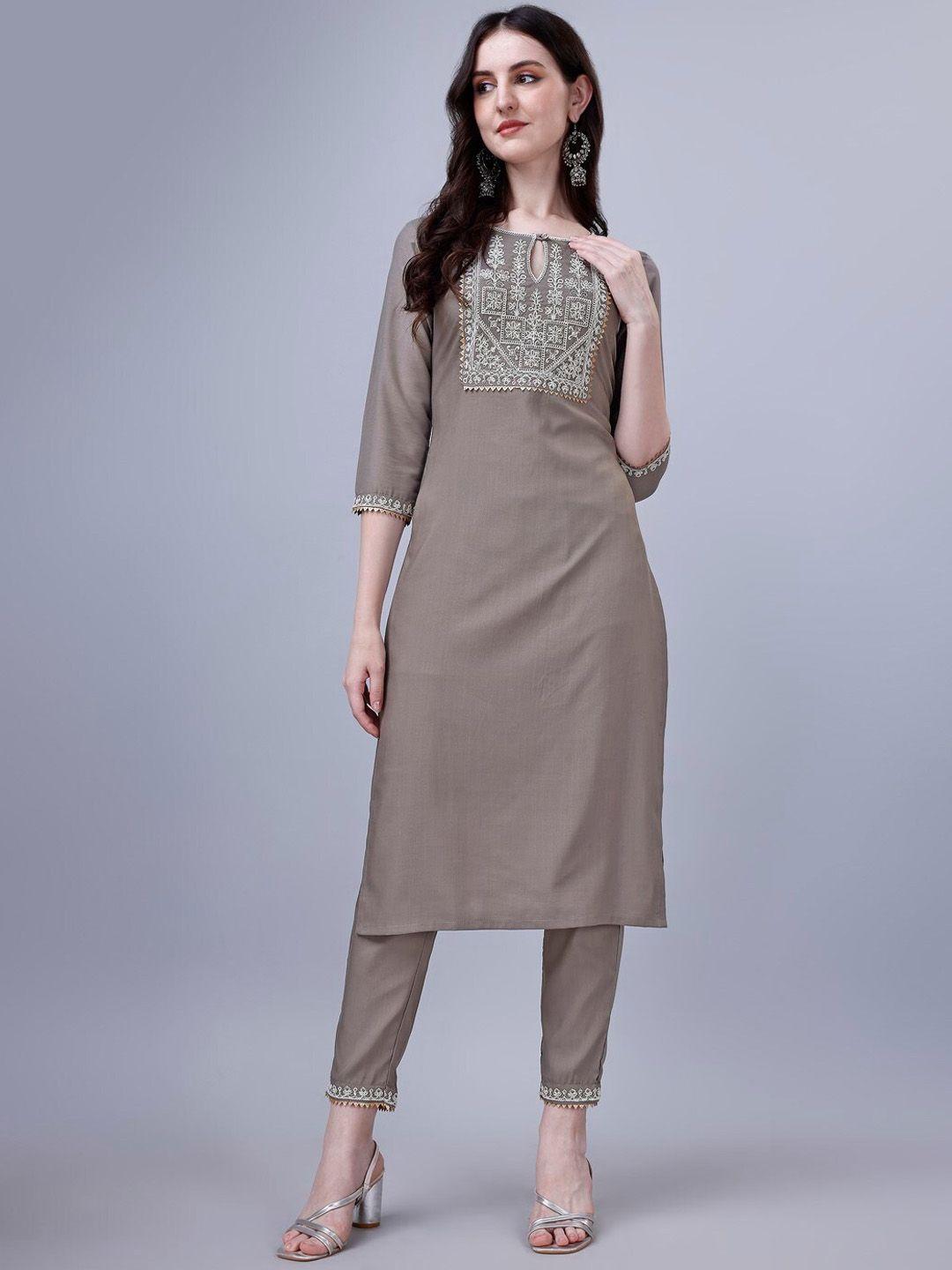 modestouze attires ethnic motifs yoke design keyhole neck gotta patti kurta with trousers