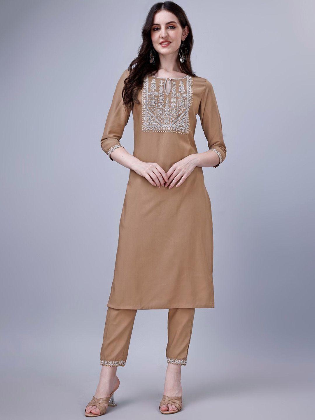 modestouze attires ethnic motifs yoke design regular kurta with trousers