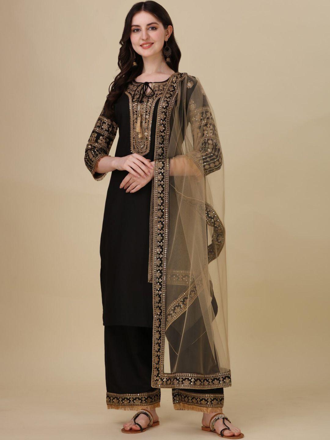 modestouze attires ethnic motifs yoke design sequinned kurta with palazzos & dupatta