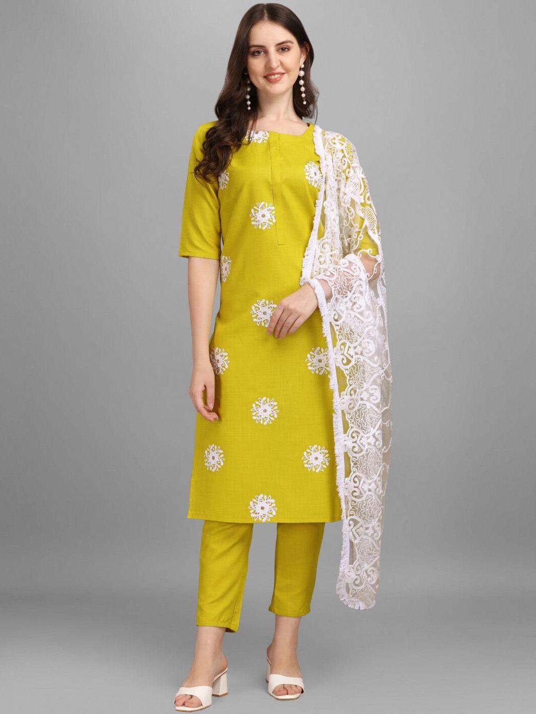 modestouze attires floral embroidered straight kurta & trousers with dupatta