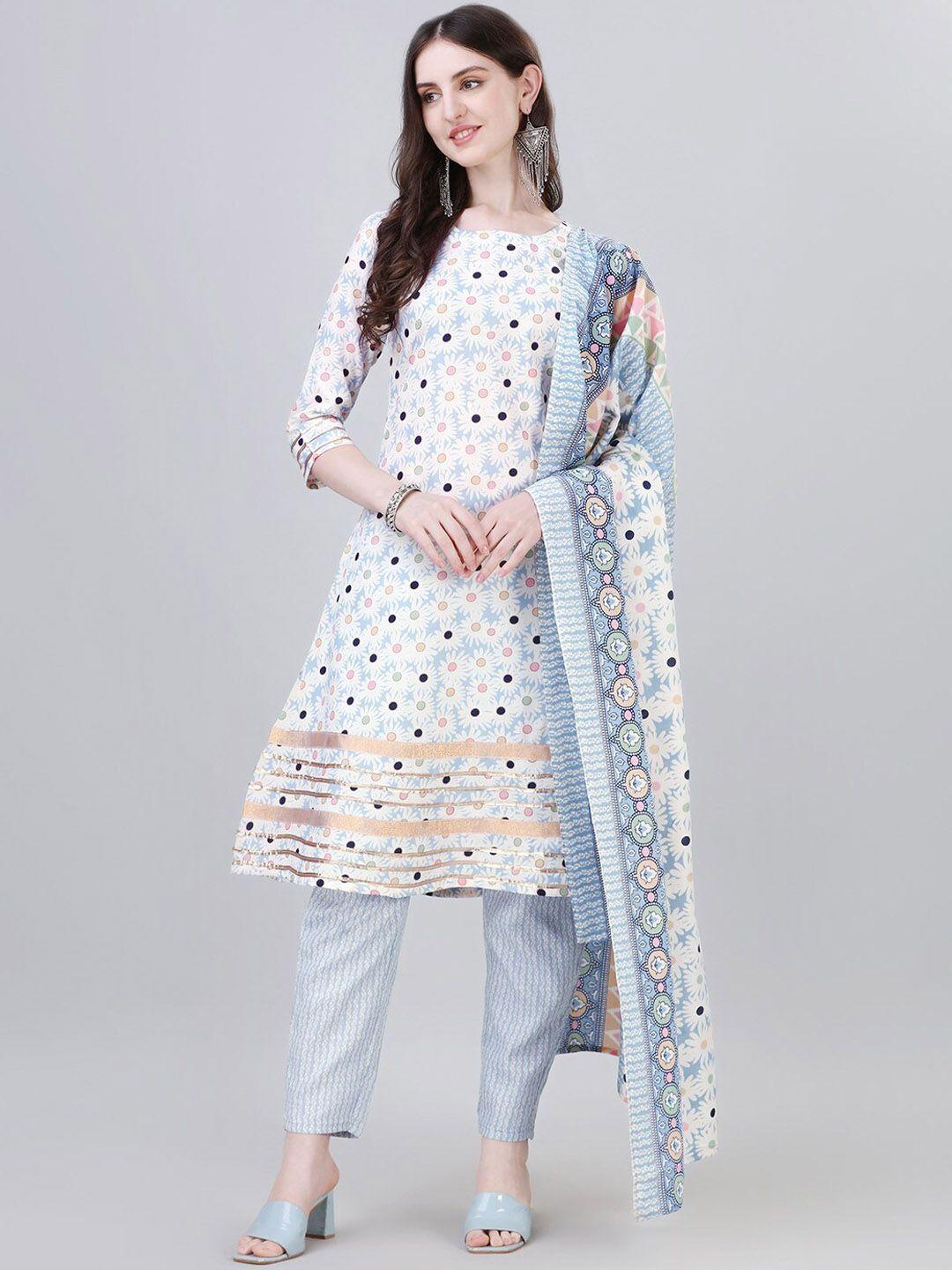 modestouze attires floral printed pastels a-line kurta & trousers with dupatta