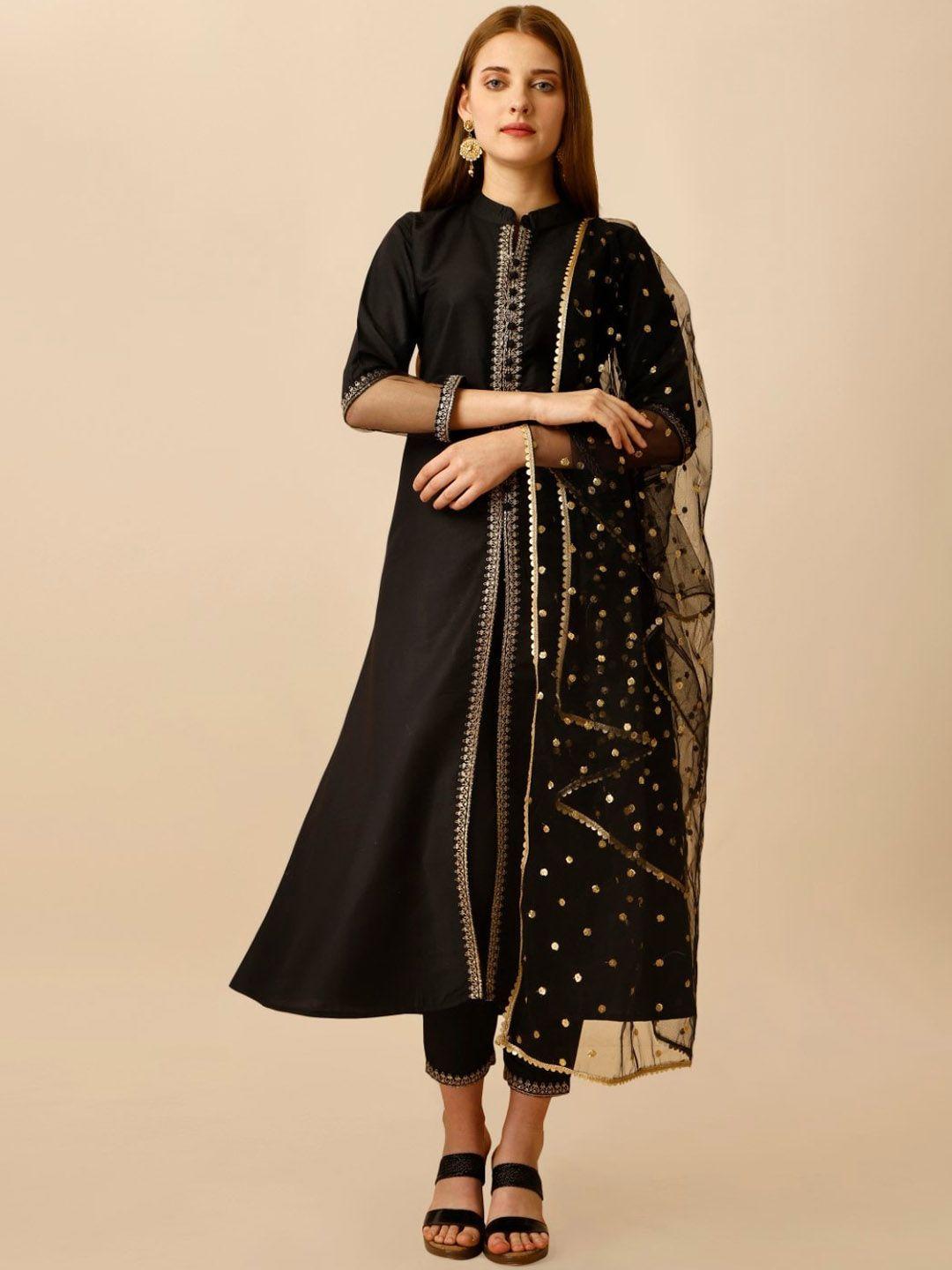 modestouze attires sequinned detail pure silk a-line kurta & trousers with dupatta