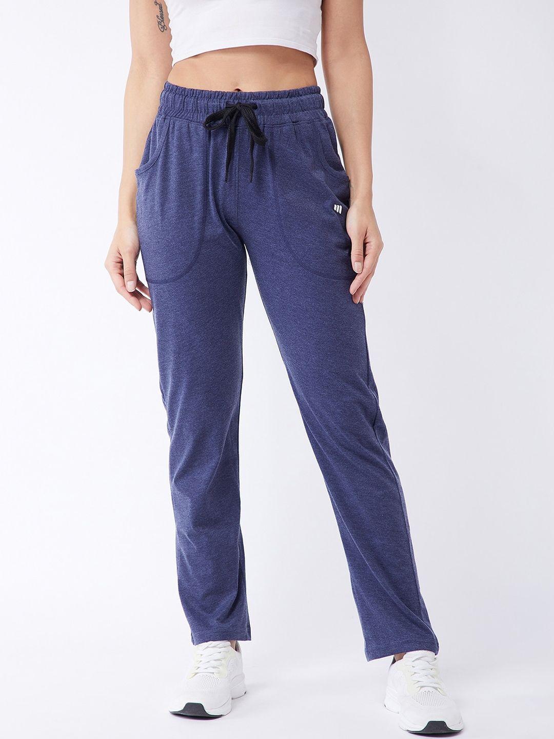 modeve women blue solid regular fit cotton track pant