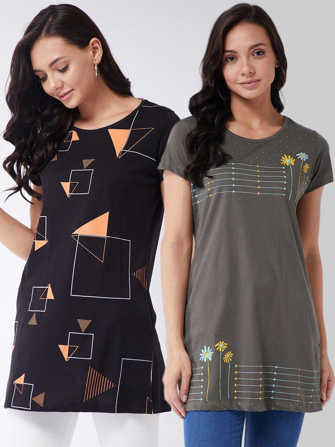 modeve women multicoloured 2 printed t-shirt