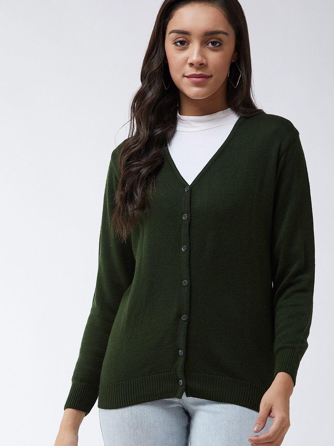 modeve women olive green solid cardigan