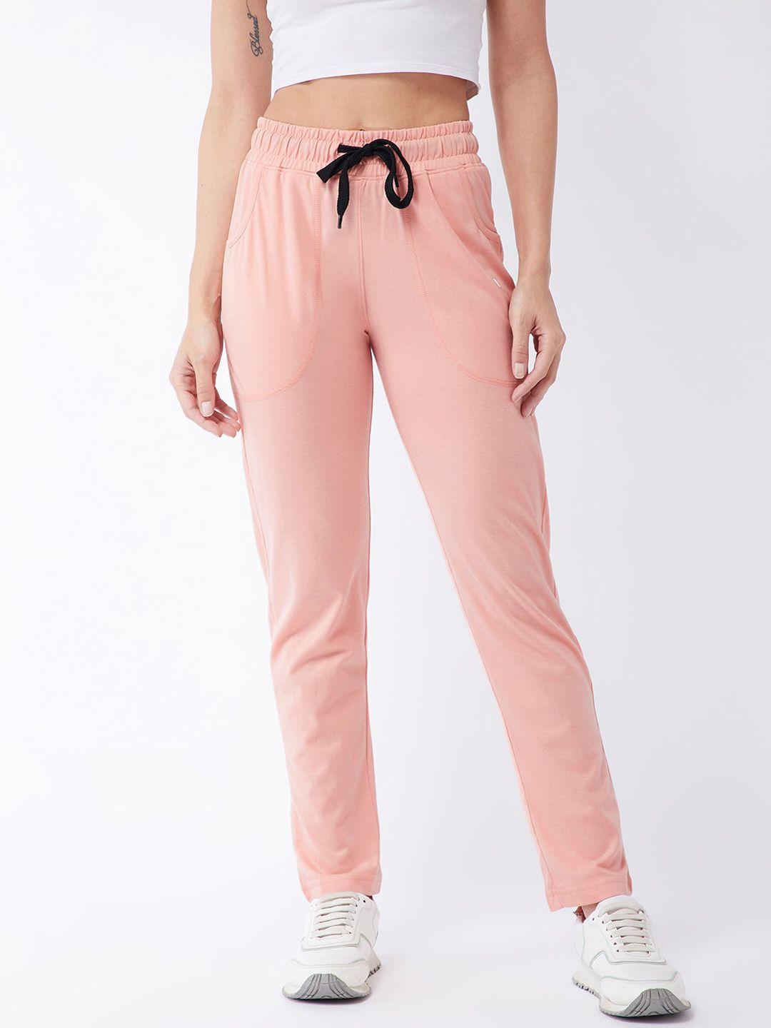 modeve women peach solid cotton regular-fit track pants