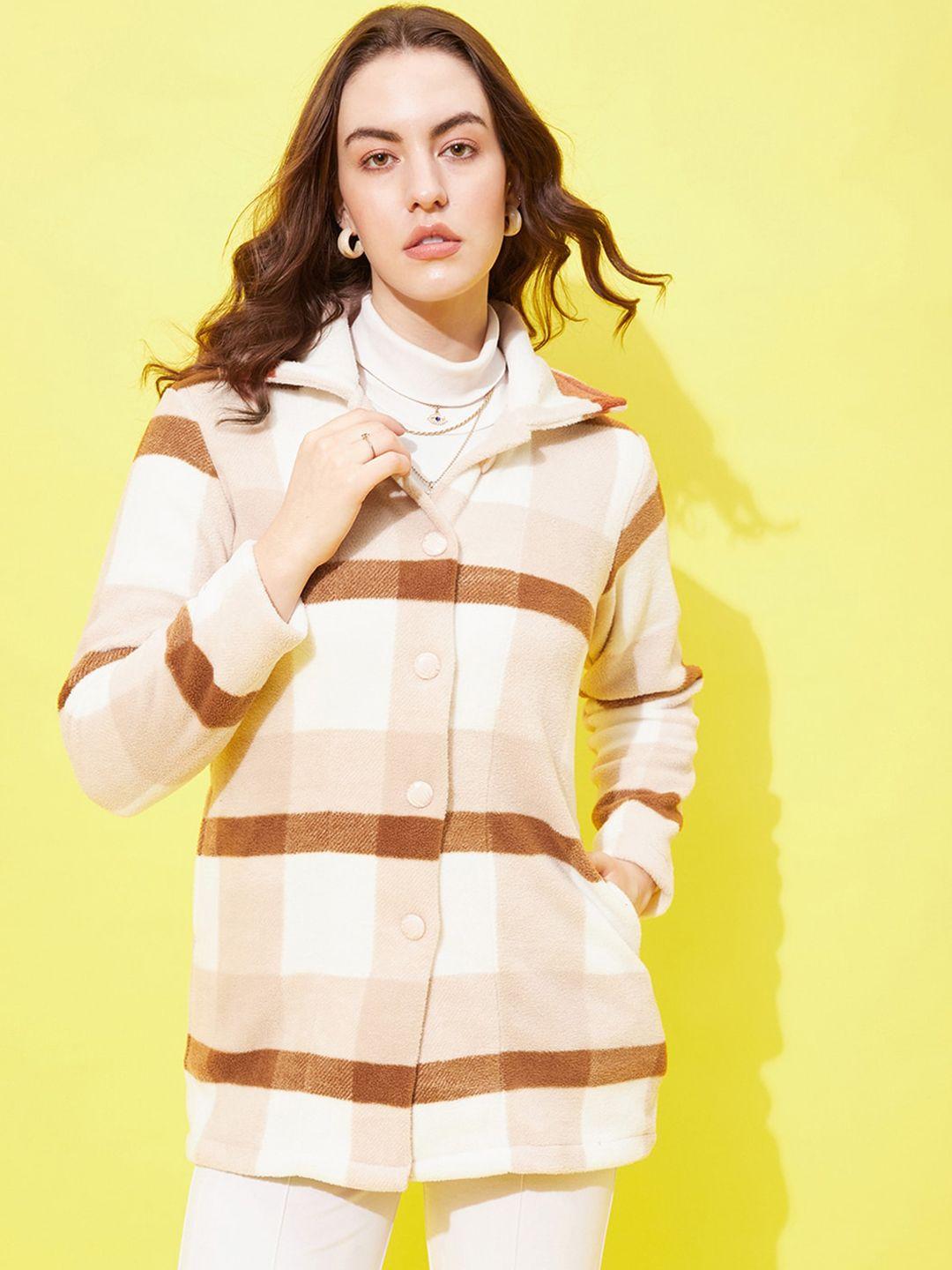 modeve checked stand collar lightweight longline open front jacket