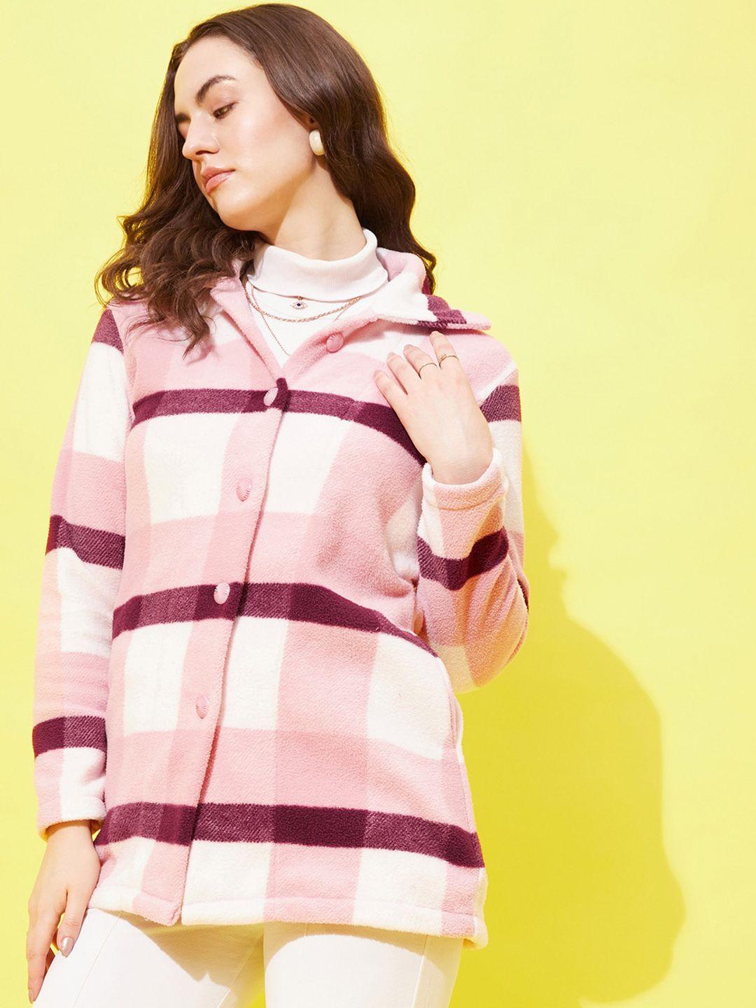 modeve checked stand collar lightweight longline open front jacket