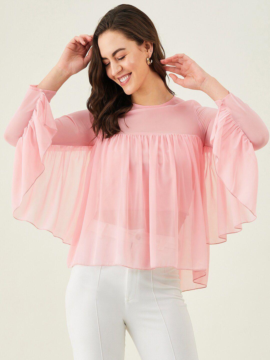 modeve flared sleeves gathered a-line top