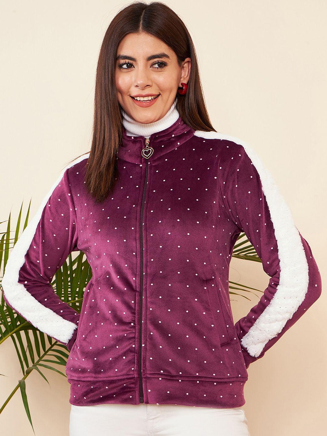 modeve polka dots printed stand collar lightweight tailored jacket