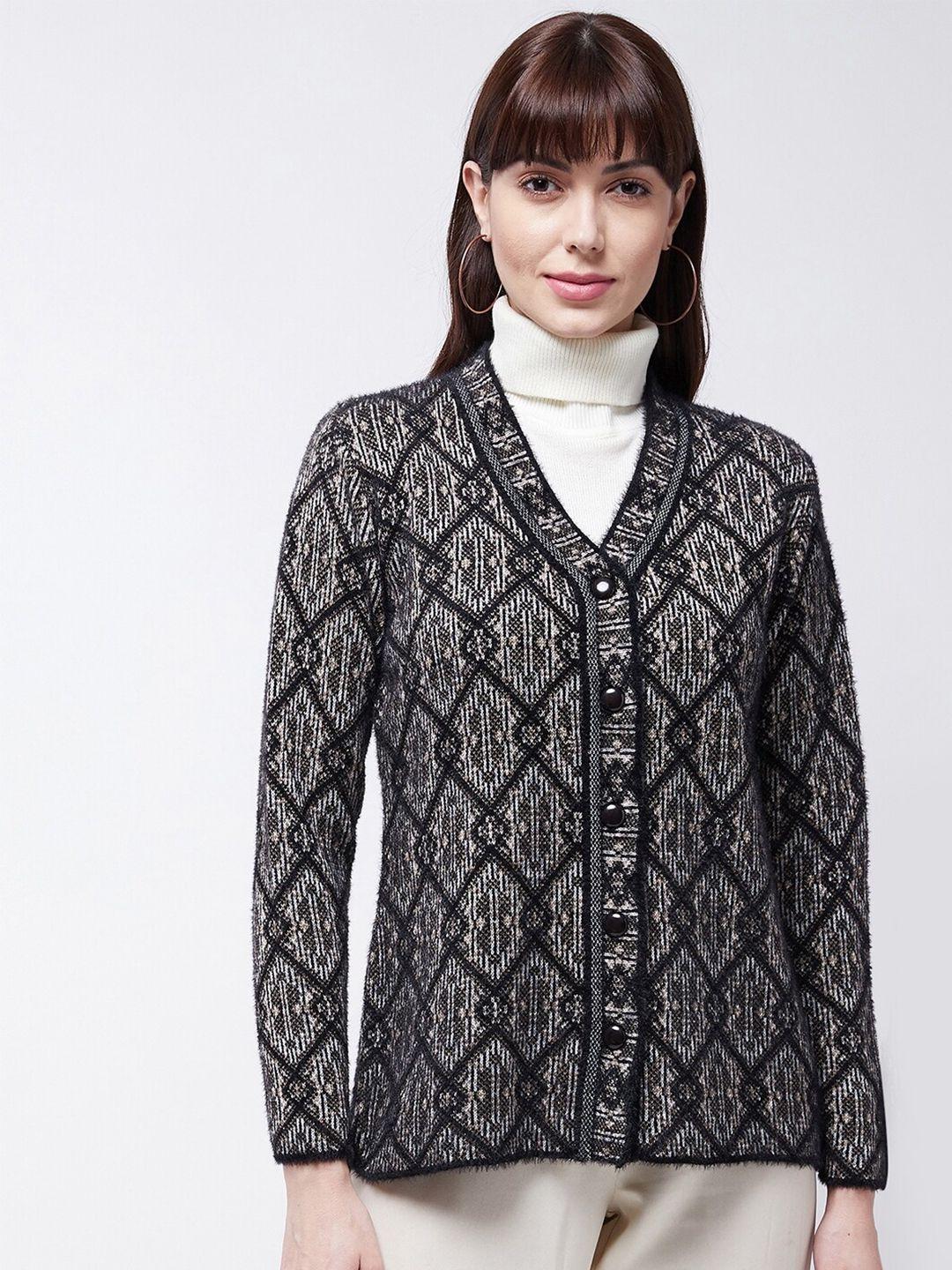 modeve women black & white printed acrylic cardigan