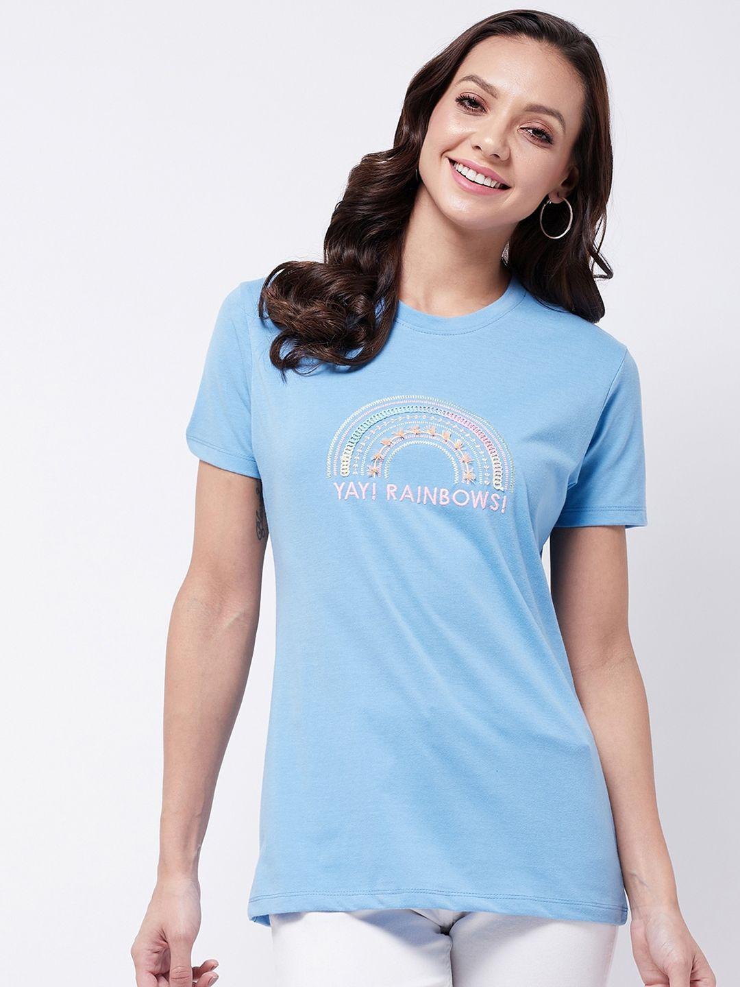 modeve women blue embroidered t-shirt