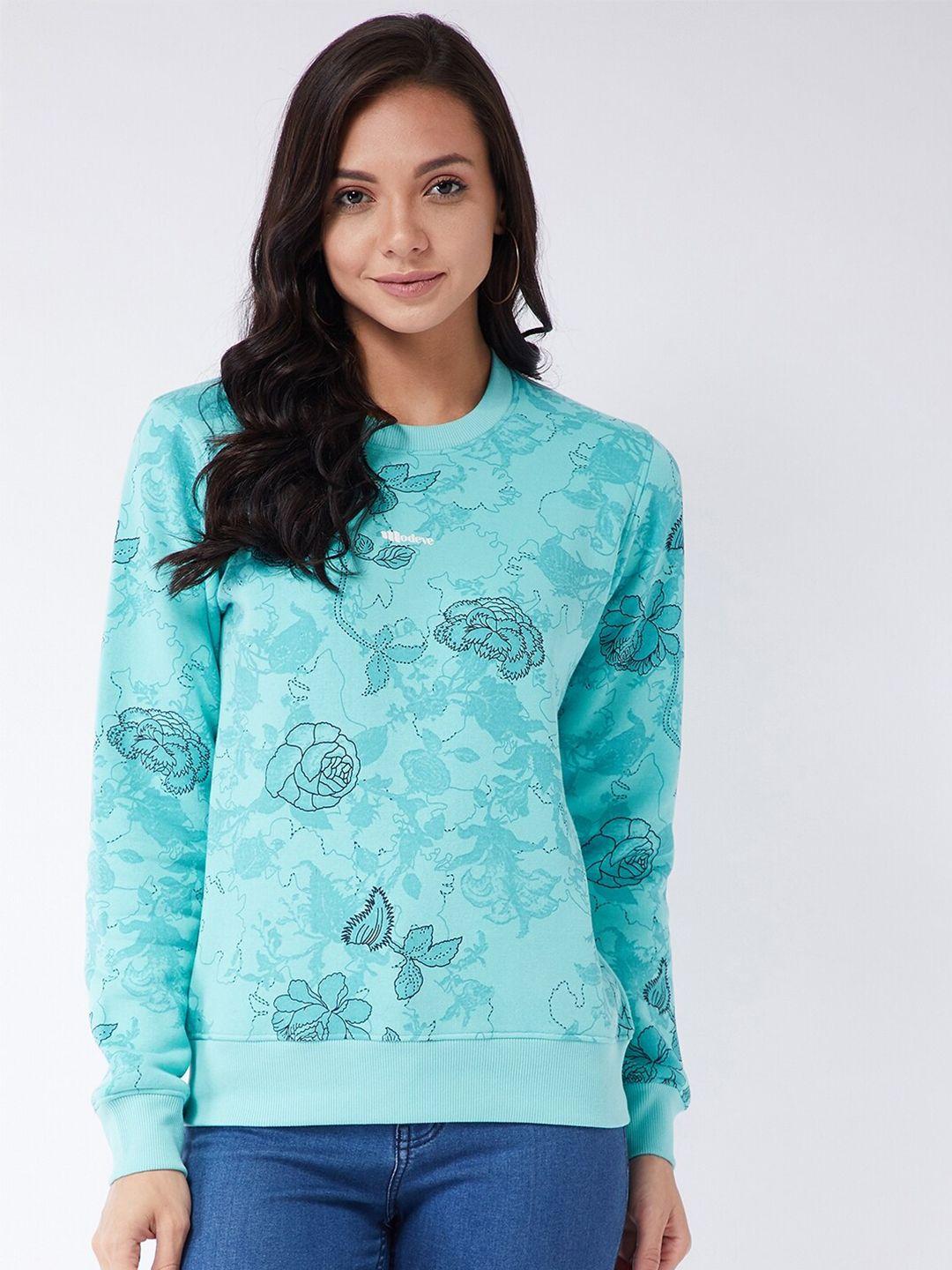 modeve women blue floral printed cotton sweatshirt