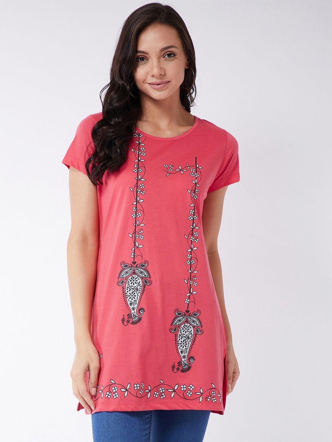 modeve women coral pink printed t-shirt