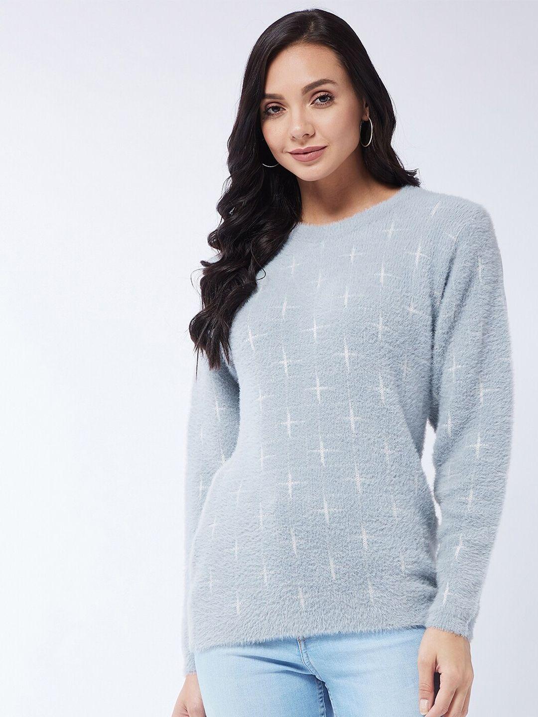 modeve women grey & white printed acrylic pullover