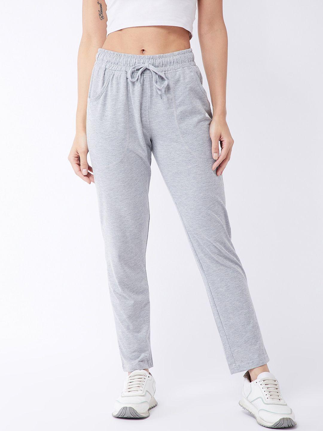 modeve women grey solid cotton track pants