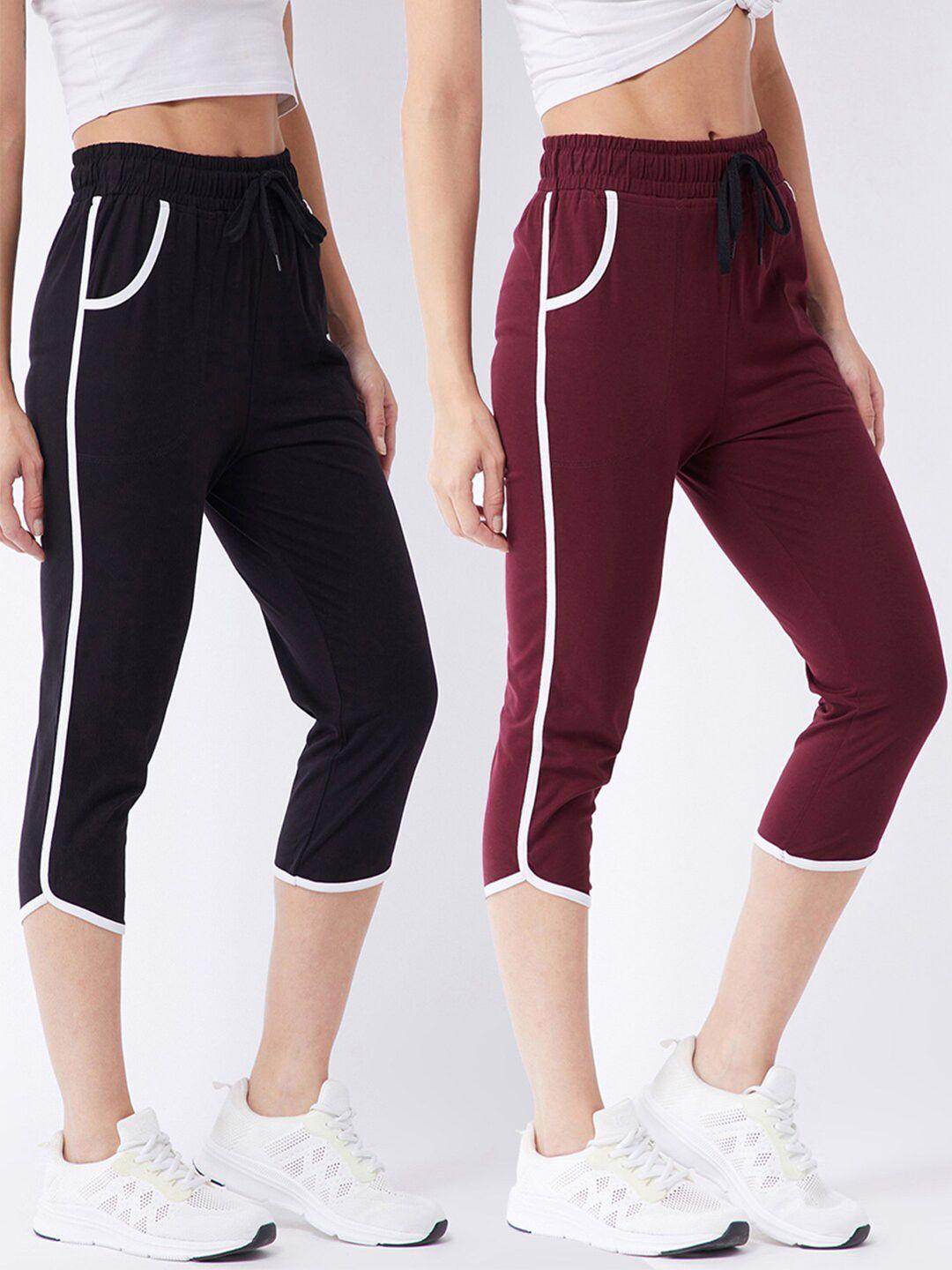 modeve women maroon & black capris pack of 2